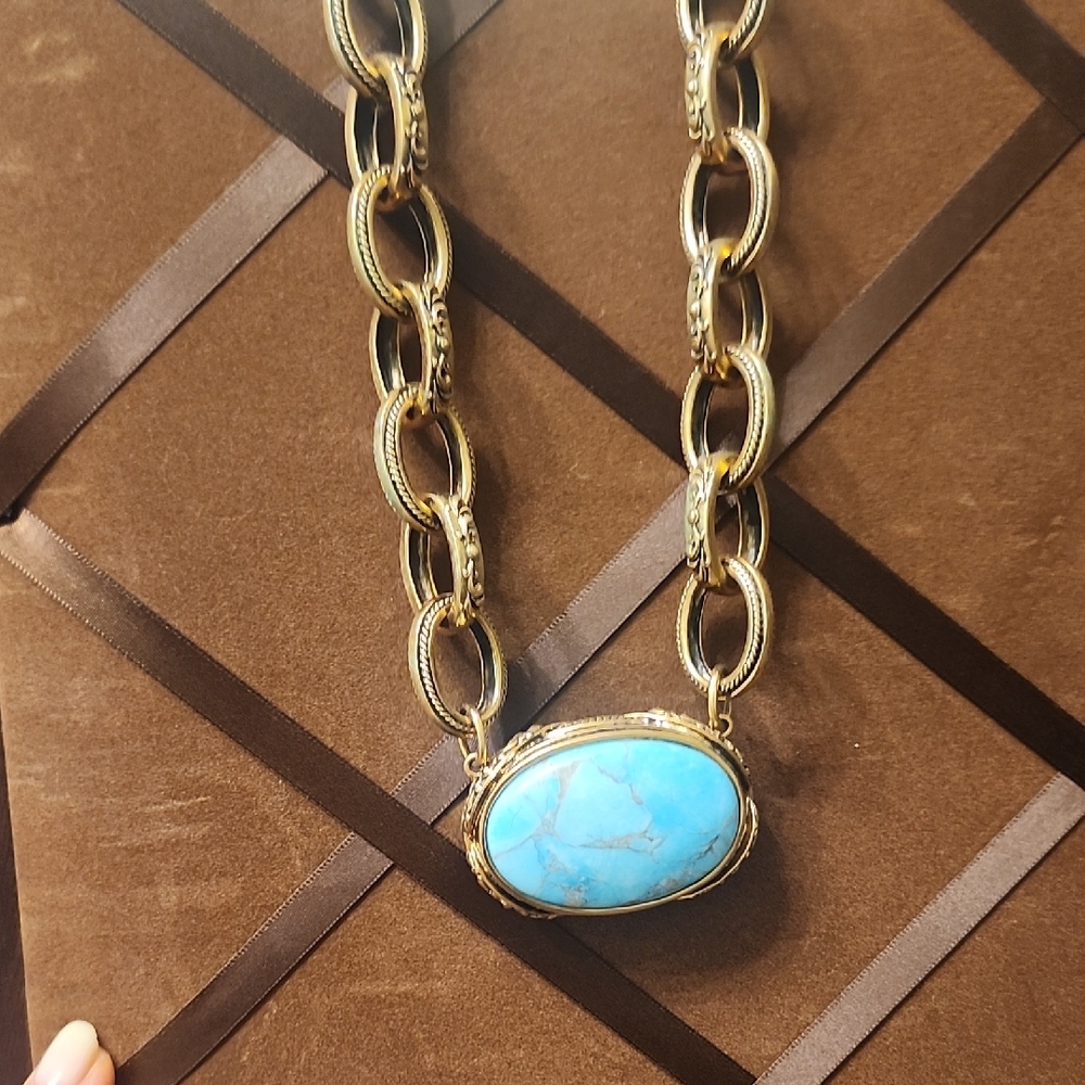 Studio Barse Gold and Blue Necklace with Turquoise Stone